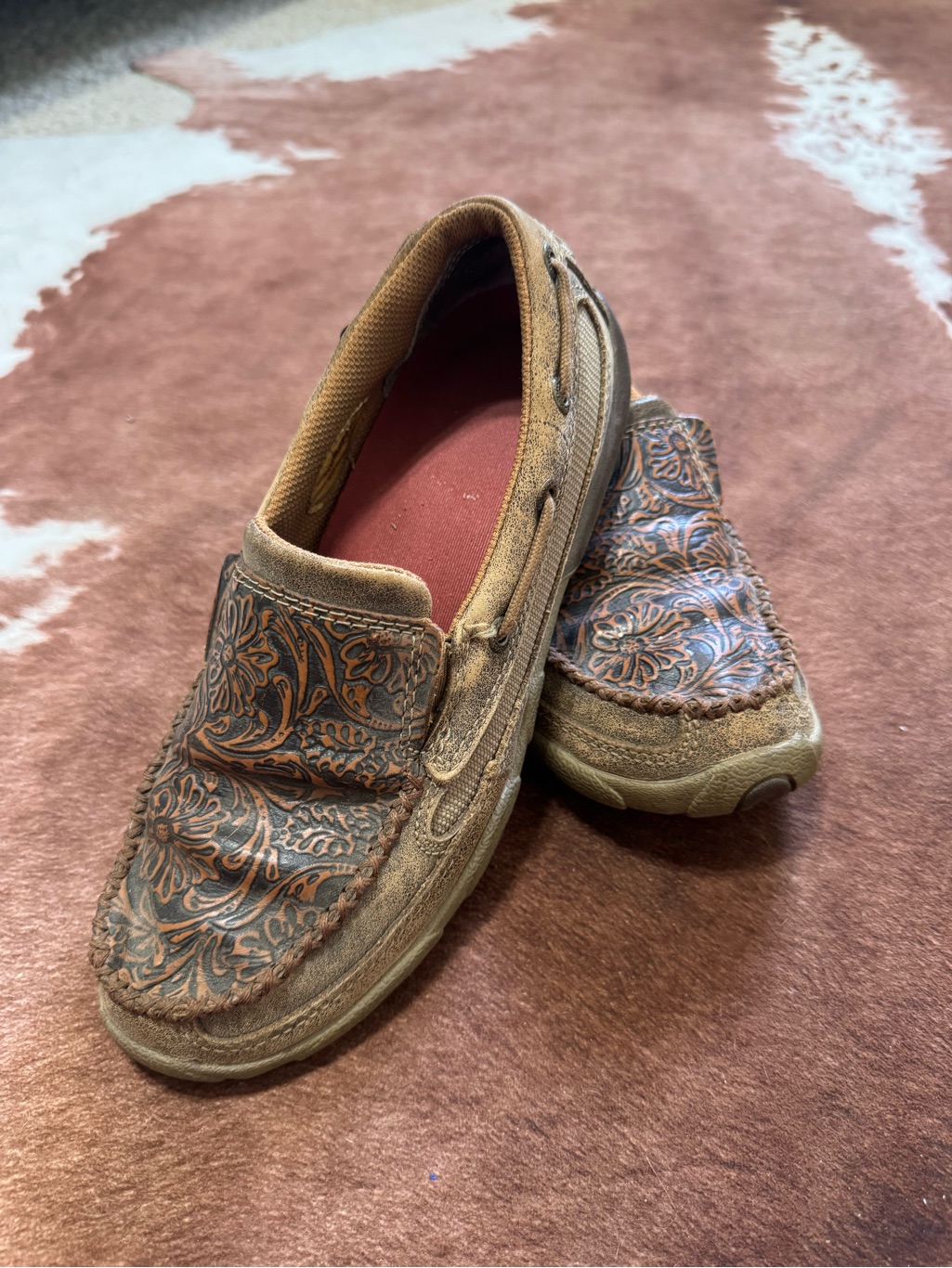Twisted X Brown Floral-Embossed Slip-On Loafers
